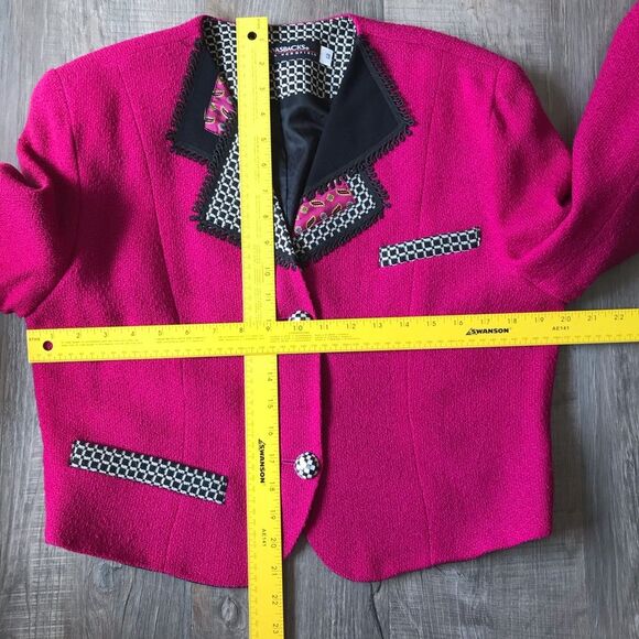 Vintage Canvasbacks Womens Art Wear Wool Suit Fushia Black & White 2 Button 12 - Picture 11 of 15
